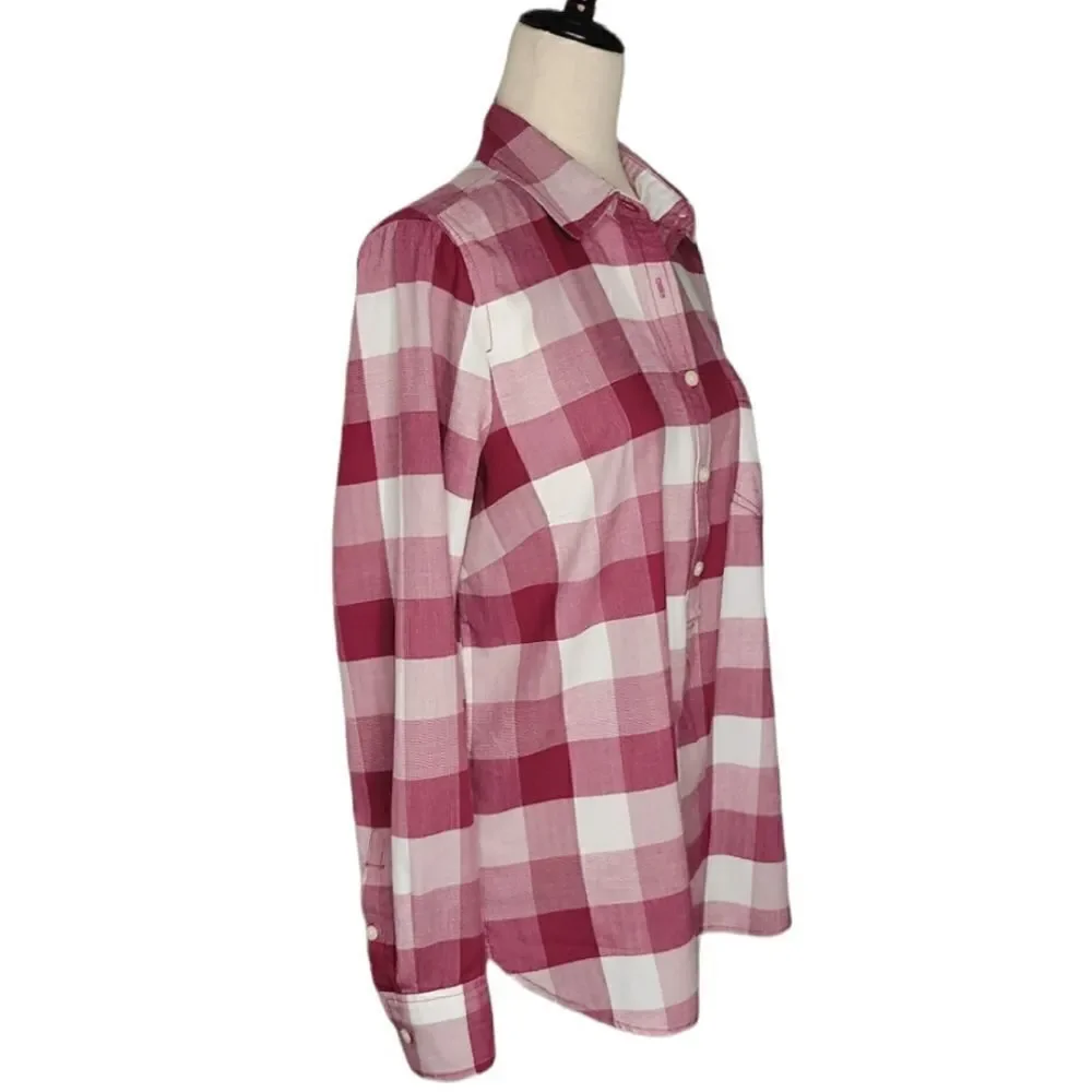 J. Crew Purple Plaid 100% Cotton Half Button Down Long Sleeve Tunic Top